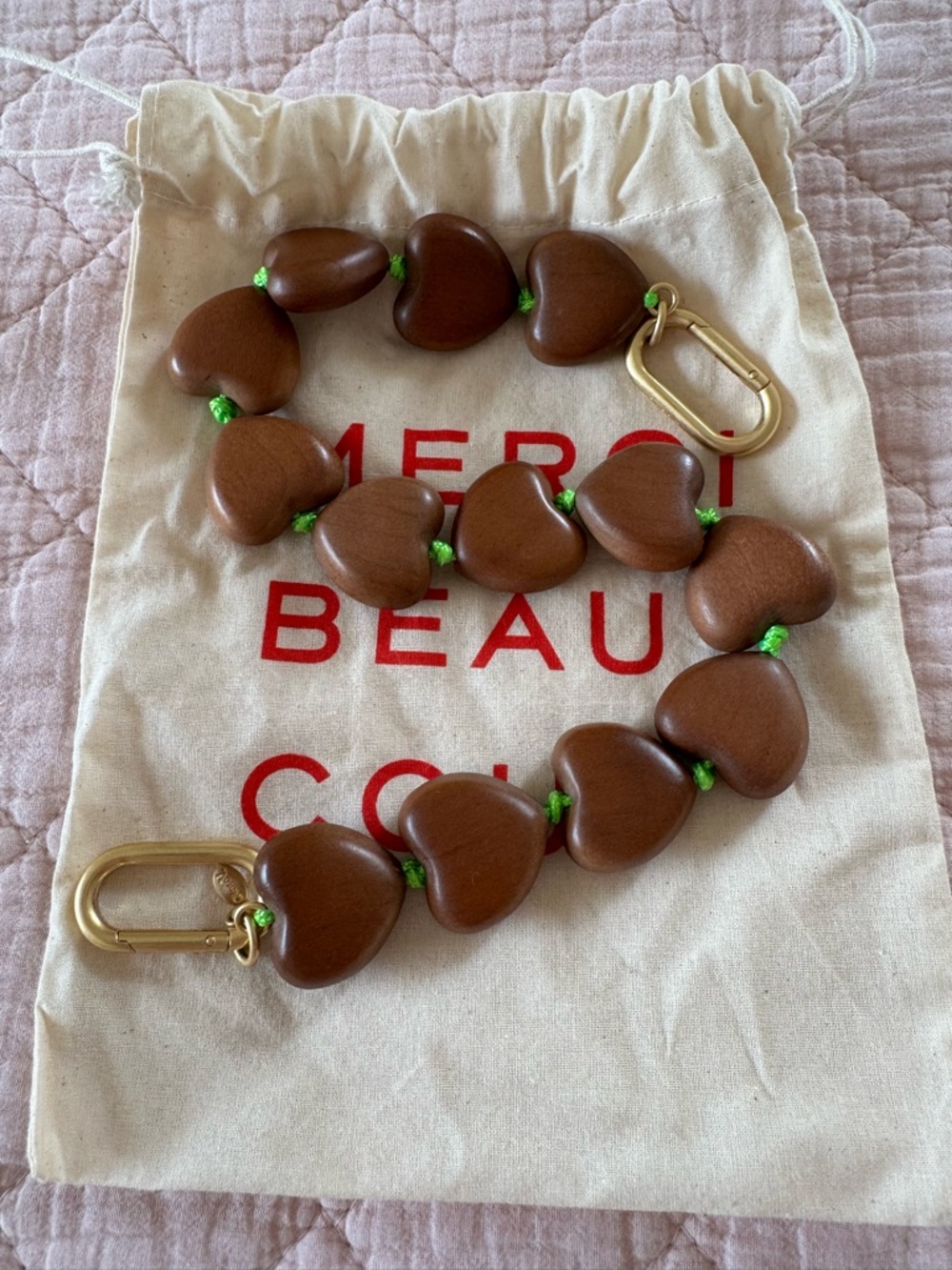 Clare V Brown Heart Charm Strap with Gold Hardware